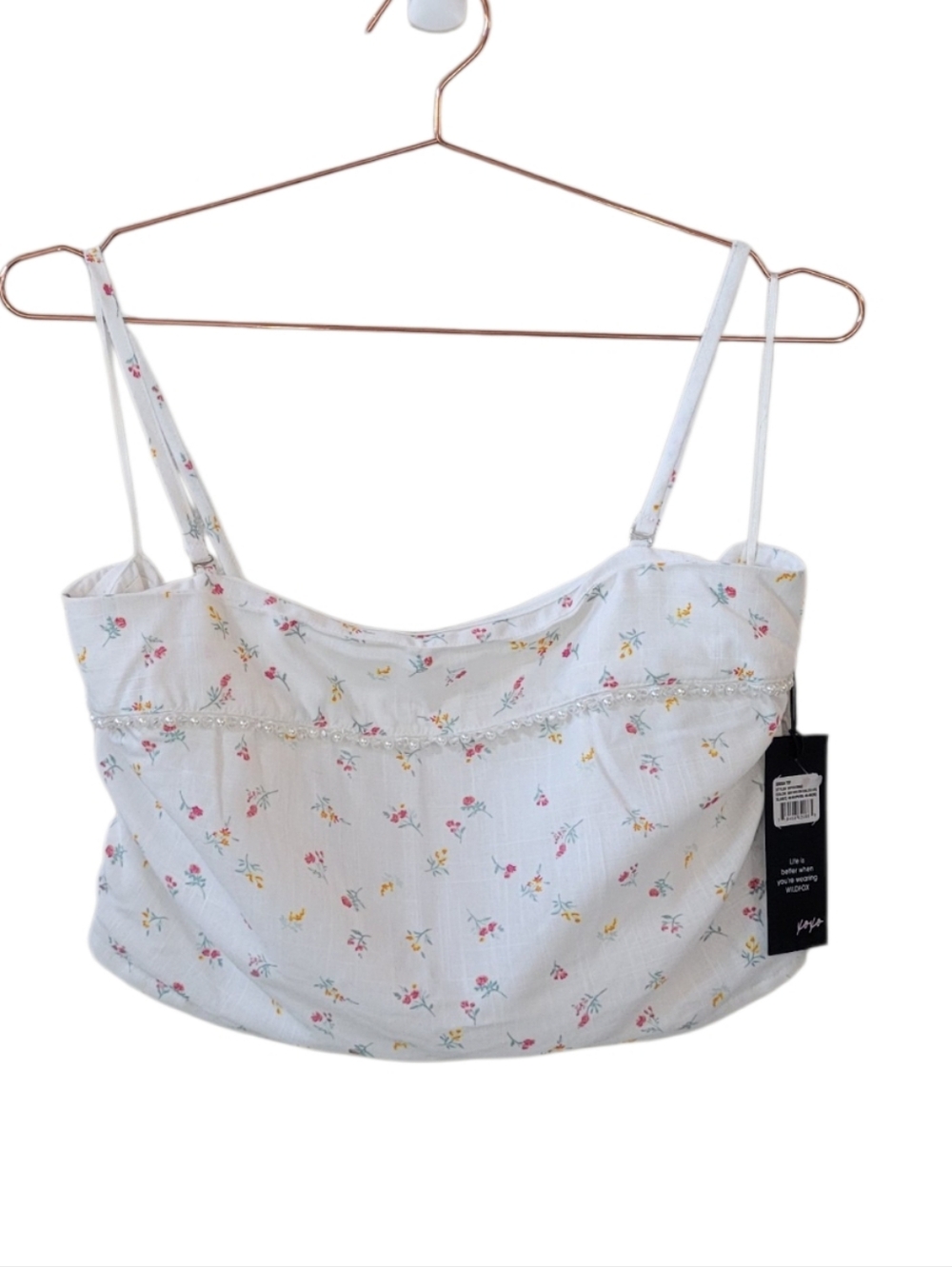 WILDFOX Snow White Stem Floral Ditsy Beaded Odessa Top Size XL